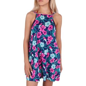Blauwe tuniek, jurk met bloemenpatroon, strandjurk