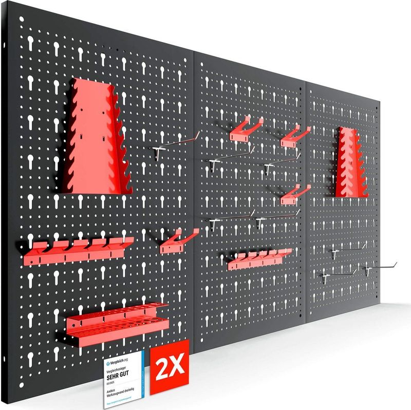 AREBOS - Gereedschapswand - Geperforeerd Metaal - 34-delige Houderset
