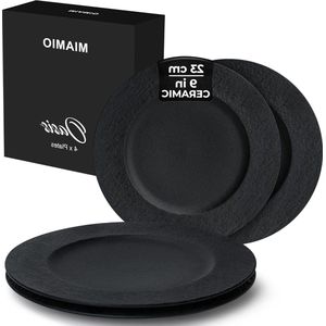 Set van 4 dinerborden/keramische bordenset serviesset zwart - moderne zwarte borden magnetron- en vaatwasmachinebestendig - Oasis Collection borden set