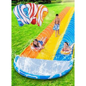 685 cm Drievoudige Glijbaan en 3 Boogieplanken - Stevige Waterglijbaan voor in het Gazon - Waterspeelgoed voor Kinderen en Volwassenen