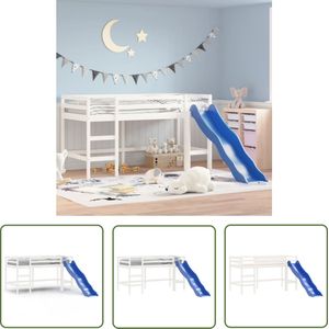 The Living Store Kinderhoogslaper met glijbaan massief grenenhout wit 90x190 cm - Kinderhogeslaper - Hoogslaper - Kidsbed - Kindermeubels - Grenenhouten Bed