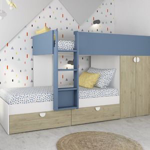 Trasman - Stapelbed Jip met kast & lades - 90x190 - Blauw