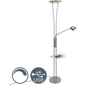 QAZQA sevilla - Moderne Dimbare LED Vloerlamp | Staande Lamp met Dimmer met leeslamp - 1 lichts - H 180 cm - Staal - Woonkamer | Slaapkamer | Keuken