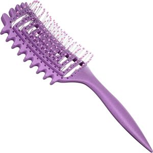 Famanu - Krullende haarborstel, ontwarrende haarborstel, massageborstel, haarborstel voor nat en droog haar, professioneel, gebogen, geventileerd, voor dames, heren en kinderen, paars
