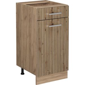 Vicco Keukenonderkast R-Line, Artisanaal eiken/Krachtige eik goud, 40 cm WB Marmer