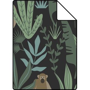 Proefstaal ESTAhome behang jungle apen zwart, donkergroen en mintgroen - 139074 - 26,5 x 21 cm