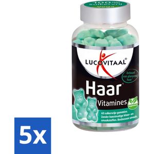 5 x Lucovitaal - Supplement - Haar Vitamines - Suikervrij - Bosbessen Smaak - 60 Gummies - Bosbessensmaak - Suikervrij - Vegetarisch - Haarverzorging