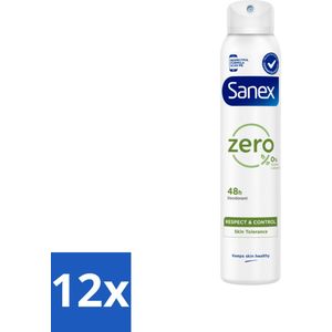 Sanex - Deodorant Spray - Zero% Normal Skin - Zonder Toevoegingen - 200 ml - Voordeelverpakking - 12 stuks