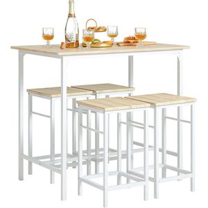 Rootz 5-delige bartafelset - bistrotafel - eetset - stevig metalen frame - MDF fineerblad - veelzijdig ontwerp - ideaal voor kleine ruimtes - tafel: 100 cm x 87 cm x 60 cm, stoelen: 32 cm x 57 cm x 32 cm