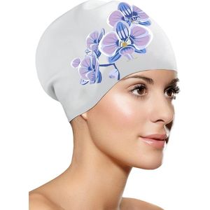 Waterdichte uniseks badmuts voor volwassenen - heren dames lang haar - orchidee