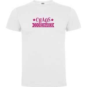 Wit T-Shirt met “Chaos Coordinator“ Afbeelding Roze Maat 4XL