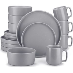 HandyHaven® - Nordic servies - Servies - Noorse stijl - Grijs - 4 personen - 4 Mokken - 4 Ontbijtborden - 4 Diner borden - 4 Kommen - Keramiek - Magnetronbestendig - Vriezerbestendig - Ovenbestendig - Opstapelen