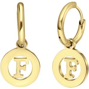 Lucardi Dames Goldplated oorbellen met letter - F - Oorbellen - Cadeau voor vrouwen - Staal - Goudkleurig