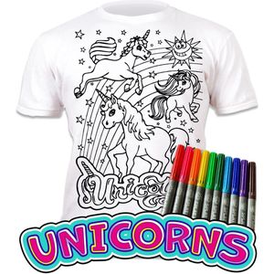 Splat T- shirt - Kleur telkens opnieuw je mooie T shirt - Unicorns - 3/4 jaar