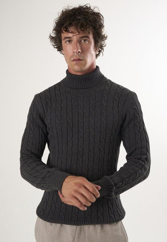 Felix Hardy - Kabelgebreide Coltrui - Antraciet - 100% Katoen - Heren - XL