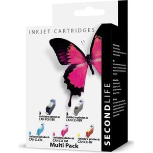 Cartridge Multipack Canon PGI5xl CLI8xl - SecondLife - Second Life - Canon Huismerk - PGI5xl CLI8xl Zwart Cyaan Magenta Yellow - Multipack - 5 Stuks - Totaal 90ml