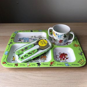 Jungle dieren kinder servies set melamine (vakjesbord + trainingsbeker + bestek) - Tyrrell Katz