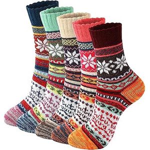 5 paar wollen sokken - extra dik en warm ontwerp - gebreide sokken voor dames - winterlaarssokken - 17 * 8 * 16 cm - geschikt voor dagelijks warm dragen door mannen en vrouwen - vintage kleur