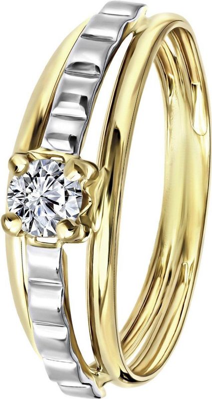 Lucardi - Dames Ring - Geelgoud en Witgoud - 14 Karaat Goud - Zirkonia