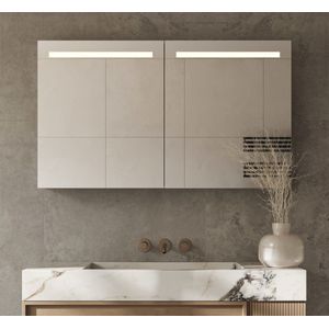 Aluminium badkamer spiegelkast met directe verlichting boven, spiegelverwarming, stopcontact inclusief USB, make-up spiegel en sensor schakelaar 120×70 cm
