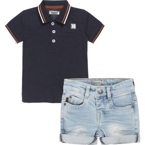 Koko Noko - DJ Dutchjeans - Kledingset(2delig) - short jeans used look - donkerblauwe polo - Maat 128