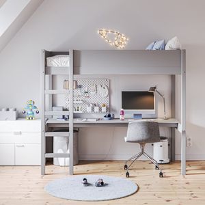 Petite Amélie Kinderbed - Hoogslaper met bureau - Ruimtebesparende oplossing voor kinderkamers - Creëer meer speelruimte voor uw kind - 180 cm hoogte - Ligoppervlak 200 x 90 cm - Grijs - Sommet Collectie