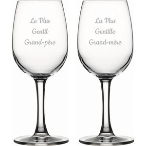 Witte wijnglas gegraveerd - 26cl - Le Plus Gentil Grand-père & La Plus Gentille Grand-mère