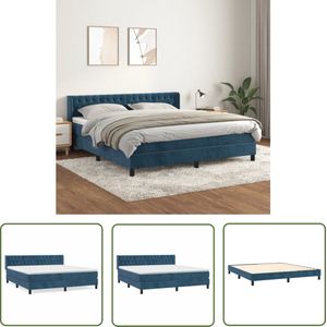The Living Store Boxspring met matras fluweel donkerblauw 180x200 cm - Boxspringbed - Velvet Bed - Tweepersoonsbed - Slaapcomfort - King Size Bed