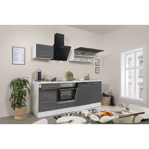 Goedkope keuken 220  cm - complete keuken met apparatuur Amanda  - Wit/Grijs - soft close - keramische kookplaat - vaatwasser - afzuigkap - oven  - spoelbak
