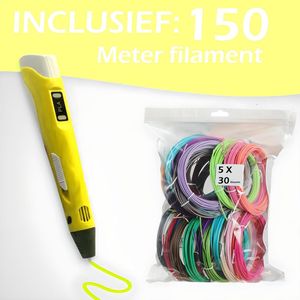 3D Pen - Volledig Starterspakket - Teken Pen met Tempratuur controle - 3d-pennen Starterkit met 23 kleuren vullingen / filament XXL Set 150m - Geel
