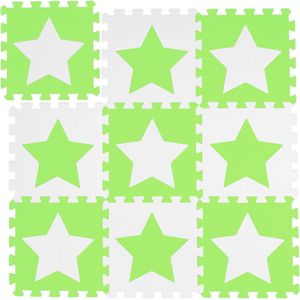 Relaxdays speelmat foam sterren - puzzelmat - kinderen - speelkleed - vloermat eva schuim - wit-groen