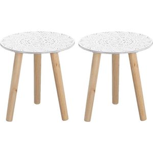 Set van 2x stuks bijzettafels rond hout wit/naturel 30 x 30 cm - Home Deco meubels en tafels