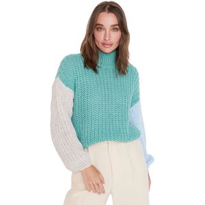 Trendyol Oranje Gebreide Trui Met Zachte Textuur En Kleurblokken Met Brede Pasvorm Twoaw21Kz0271