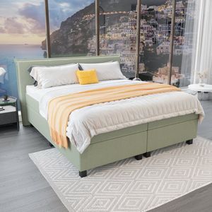Mörgenn - Boxspring Capri - Pocketvering Boxen én Matrassen - Lentegroen - 160x200 cm - Inclusief Dekbed en Kussens