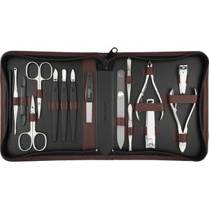 Manicure Set Solingen - 16-delige manicure-pedicureset in kunstleren etui, handig en zacht - complete set met alles voor hand- en voetverzorging