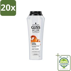 20 x Gliss Kur - Shampoo - Vrouwen - Hydraterende Verzorging - 250 ml - Grootverpakking - Glans Shampoo - Hydraterende Shampoo - Haarverzorging - Haarherstel - Gespleten Haarpunten