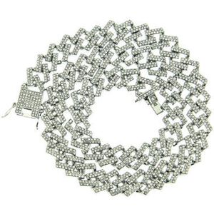 ICYBOY 18K Massieve Miami Heren Vierkantig Ketting Verguld Silver [SILVER-PLATED] [ICED OUT] [20 inch - 50 cm Small / Medium] - Bracelet Square Diamond Cuban Link Chain