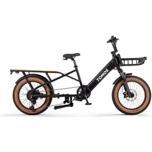 TOMOS E-Cargo Fat 2 Longtail Elektrische Fatbike - Gratis Voordrager - Gratis Bamboe Plaat - Gratis Zitkussen - 20 Inch - 250W Motor - 10 Versnellingen - 90 km Actieradius - Hydraulische Schijfremmen - Glossy Black