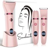 3-in-1 Ladyshave met Display - Gezicht - Oksels - Benen - Bikinilijn - Sansbeauté® - Scheerapparaat Vrouw - Ontharingsapparaat Electrisch Ontharen - Gezichtsontharing Dames - Trimmer Vrouw - Ladyshaves Bikini - USB Oplaadbaar