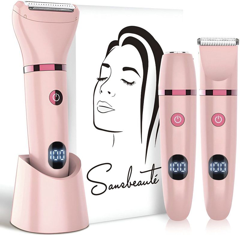 3-in-1 Ladyshave met Display - Gezicht - Oksels - Benen - Bikinilijn - Sansbeauté® - Scheerapparaat Vrouw - Ontharingsapparaat Electrisch Ontharen - Gezichtsontharing Dames - Trimmer Vrouw - Ladyshaves Bikini - USB Oplaadbaar