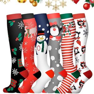 Sokken - Sokken Dames - Compressiekousen - Compressiekousen Hardlopen - Kerstsokken - Kerstcompressiekousen - Compressiesokken voor dames en heren - Kerstkniekousen - Kerstcadeau - 6 paar