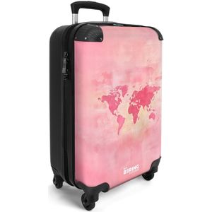 NoBoringSuitcases.com® - Handbagage koffer lichtgewicht - Reiskoffer trolley voor vrouwen - Wereldkaart - Roze - Rolkoffer met wieltjes - Travel suitcase cabin - Reistrolley met TSA slot - Past binnen 55x40x20 en 55x35x25 - Kleine valiezen