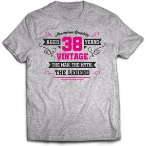 38 Jaar Legend - Feest kado T-Shirt Heren / Dames - Antraciet Grijs / Roze - Perfect Verjaardag Cadeau Shirt - grappige Spreuken, Zinnen en Teksten. Maat 3XL