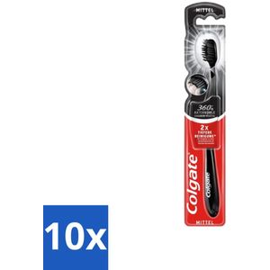 10 x Colgate - Tandenborstel - Charcoal Black 360 Medium - Zwart - 1 Tandenborstel - Tandenborstel - Houtskool - Tandenborstel Houtskool - Mondverzorging - Tandenborstel 360