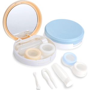 Allecto Premium - Contactlenzenhouder Set van 2 met Spiegelpincet en Zuignap | Voor Thuis en Reizen | Buitenactiviteiten | Blauw Geel | 2 Stuks