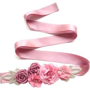 Inovra - Bruidsriem met bloemen en parels voor dames - Strass - Bruiloftsjurk accessoire - Tailleriem - Sieraden - Satijnen tailleband - Bruidsmeisje - Heupriem voor bruiloft en feest - 270 cm