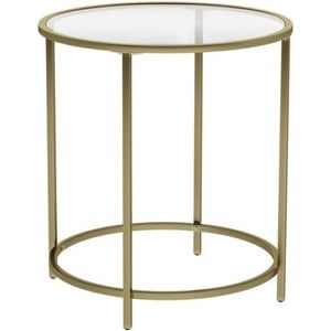 Zaza Home bijzettafel rond, glazen tafel met gouden metalen frame, kleine salontafel, nachtkastje, sofatafel, balkon, robuust gehard glas, stabiel, decoratief, goud LGT20G