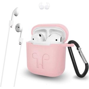 Airpod case silicone – 3 in 1 set hoes / strap / earhooks – Apple airpods – Roze
