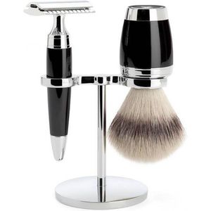 MÜHLE - Safety Razor & Silvertip Fibre Scheerset (3-Delig)- Stylo Zwart