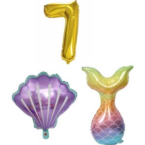 Zeemeermin - Feestversiering - Zeemeermin versiering - 7 jaar - Ballonnen - Cijferballonnen - Zeemeerminstraat - Schelp - Folieballon - Kleine Zeemeermin - Ballonnen - Verjaardag decoratie - Verjaardag versiering - Ballonnen goud